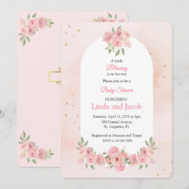 Rosa florale christliche Babyparty mit goldenem Kr Einladung