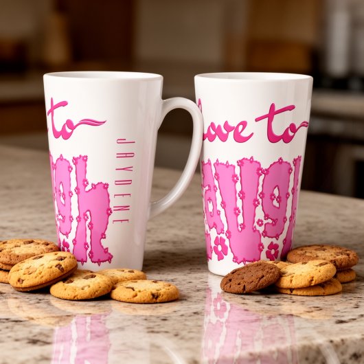 Rosa florale Chunky-Text-Slogan mit Namen Milchtasse