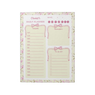 Rosa florale Coquette-Bogen To-Do-Liste Tagesplane Notizblock