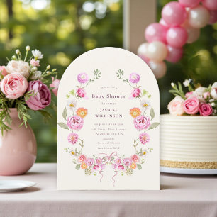 Rosa florale Coquette-Kranz Baby Shower QR-Einladu Einladung