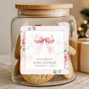 Rosa Florale Coquette-Schleife Baby Shower Quadratischer Aufkleber