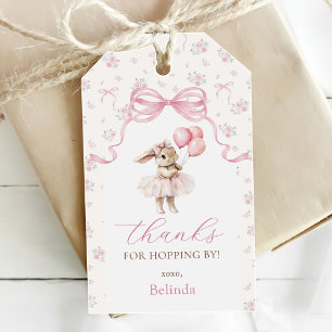 Rosa Florale Coquette-Schleifen-Hase 1. Geburtstag Geschenkanhänger