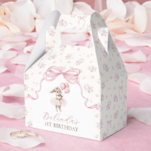 Rosa Florale Coquette-Schleifen-Hase 1. Geburtstag Geschenkschachtel