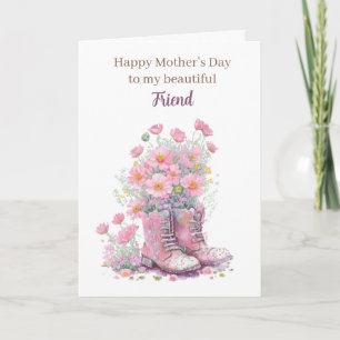 Rosa florale Cowboystiefel Muttertags-Freundin Karte