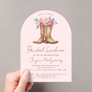 Rosa Florale Cowgirl-Bridal-Shower-Mittagessen Acryleinladungen