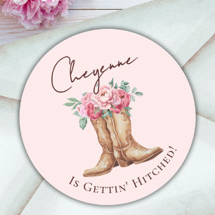 Rosa Florale Cowgirl heiratet Junggesellinnenabsch Runder Aufkleber