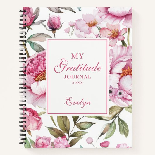 Rosa florale Dankbarkeit Journal Notizblock (Vorderseite)