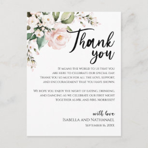 Rosa Florale Dankeschön-Empfangskarte Postkarte