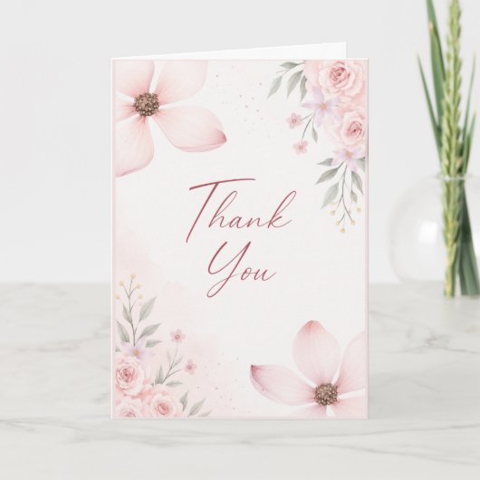 Rosa Florale Dankeskarten Karte (Vorderseite)