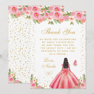 Rosa Florale Darkle Prinzessin Sweet Sixteen Dankeskarte