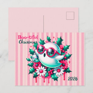 Rosa florale Disco-Kugel-Geist Weihnachten Postkarte