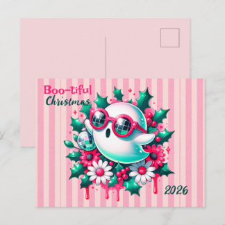 Rosa florale Disco-Kugel-Geist Weihnachten Postkarte