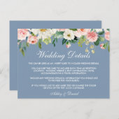 Rosa florale dunkelblaue Hochzeitdetails Beipackka Postkarte (Vorne/Hinten)