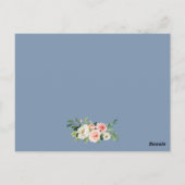 Rosa florale dunkelblaue Hochzeitdetails Beipackka Postkarte (Rückseite)