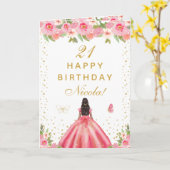 Rosa florale dunkle Haut Mädchen Geburtstag Karte (Gelbe Blume)