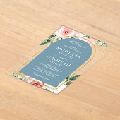 Rosa florale dusty Blue Arch muslimische Hochzeit Acryleinladungen (Ablage )