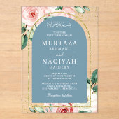 Rosa florale dusty Blue Arch muslimische Hochzeit Acryleinladungen (Vorderseite)