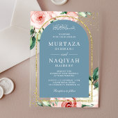 Rosa florale dusty Blue Arch muslimische Hochzeit Acryleinladungen