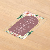 Rosa florale Dusty Rose Arch muslimische Hochzeit Acryleinladungen (Ablage )