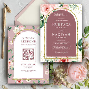 Rosa florale Dusty Rose Arch QR Kodex muslimische  Einladung