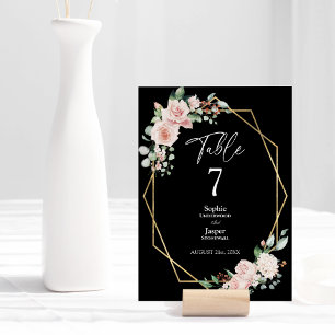 Rosa Florale Einfache Schwarze Hochzeit Tischnumme Tischnummer
