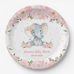 Rosa Florale Elefant Baby Shower Geburtstag Pappteller