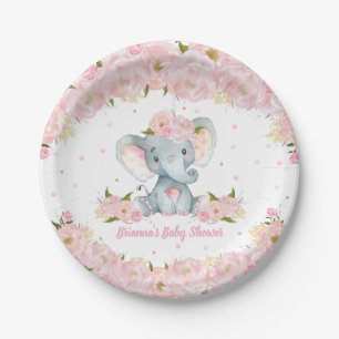 Rosa Florale Elefant Baby Shower Geburtstag Pappteller