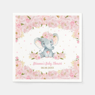 Rosa Florale Elefant Baby Shower Geburtstag  Serviette