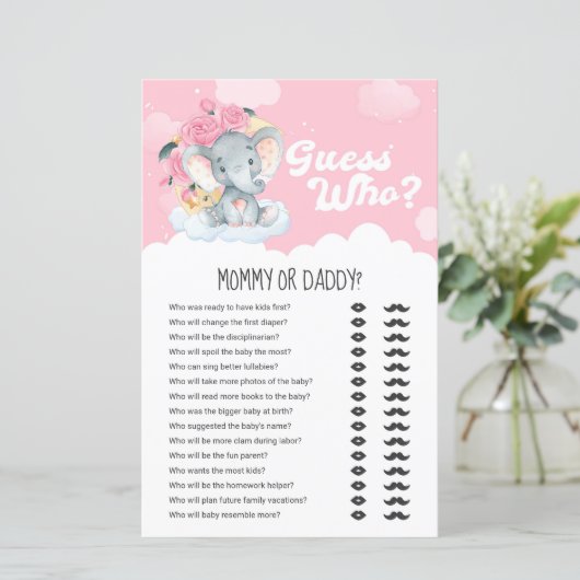 Rosa florale Elefanten Ratet, wer Mama oder Daddy  (Stehend Vorderseite)