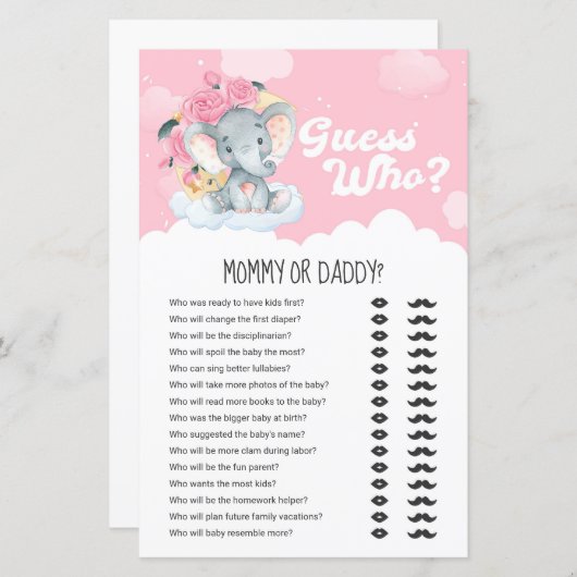 Rosa florale Elefanten Ratet, wer Mama oder Daddy (Vorne/Hinten)