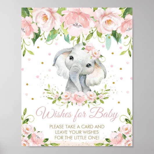Rosa florale Elefantenwünsche für Babysignatur Poster (Vorne)