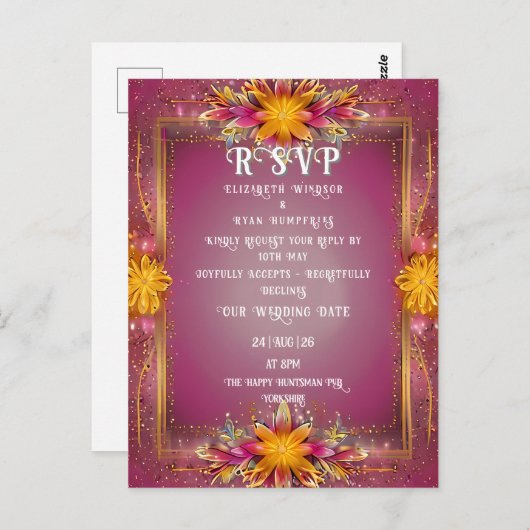 Rosa florale Elegance Hochzeitskollektion Postkarte (Vorne/Hinten)