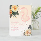 Rosa florale Elegant 2. Geburtstag Einladung (Stehend Vorderseite)