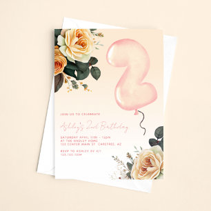 Rosa florale Elegant 2. Geburtstag Einladung
