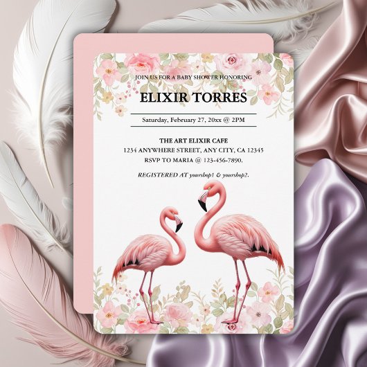 Rosa florale Elegant Flamingo Baby Dusche Einladung