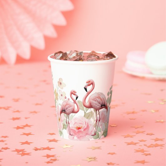 Rosa florale Elegant Flamingo Baby Dusche Pappbecher (Insitu)