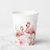 Rosa florale Elegant Flamingo Baby Dusche Pappbecher (Rückseite)