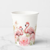Rosa florale Elegant Flamingo Baby Dusche Pappbecher (Vorderseite)