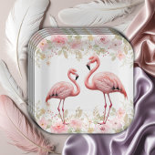 Rosa florale Elegant Flamingo Baby Dusche Pappteller