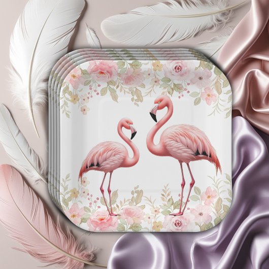 Rosa florale Elegant Flamingo Baby Dusche Pappteller