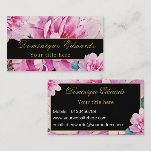 Rosa florale Elegant Stilvoll Gold Beruflich Visitenkarte (Vorne/Hinten)