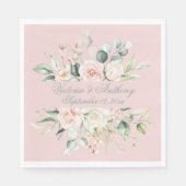 Rosa florale Elegante Script Name Hochzeit Serviette (Vorderseite)