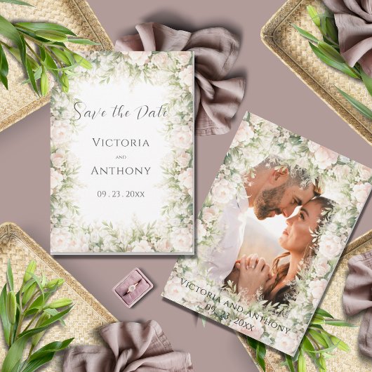 Rosa florale elegante Wasserfarbe Vintage-Hochzeit Save The Date