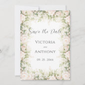 Rosa florale elegante Wasserfarbe Vintage-Hochzeit Save The Date (Vorderseite)