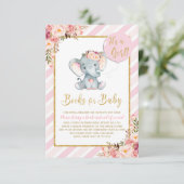 Rosa florale Elephant Baby Dusche bringen eine Boo Begleitkarte (Stehend Vorderseite)