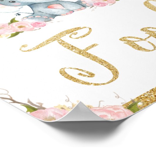 Rosa florale Elephant Babydusche Dekoration (Ecke)