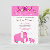 Rosa florale Elephant Chic Simple Baby Dusche Einladung (Stehend Vorderseite)