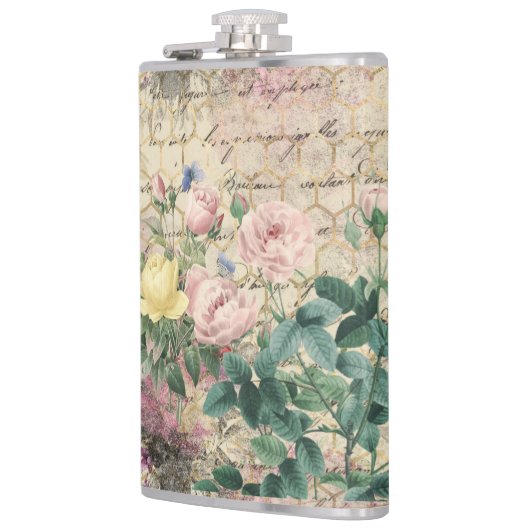 Rosa florale Ephemera mit Beehive und Schreiben Flachmann (Links)