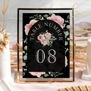 Rosa Florale Eukalyptus Schwarze Hochzeit Tischnummer