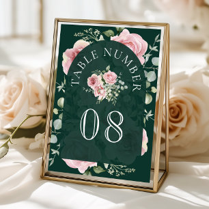 Rosa Florale Eukalyptus Smaragdgrüne Hochzeit Tischnummer